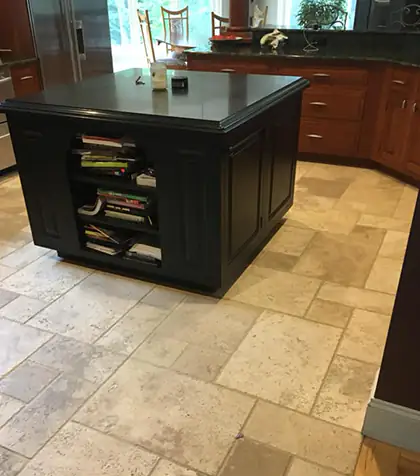 Kitchen tile floor with grout restoration